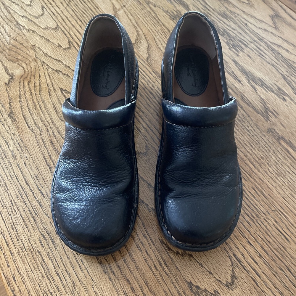 Browns Landing Womens Size 7‎ Black Leather Clogs Shoes Slip On